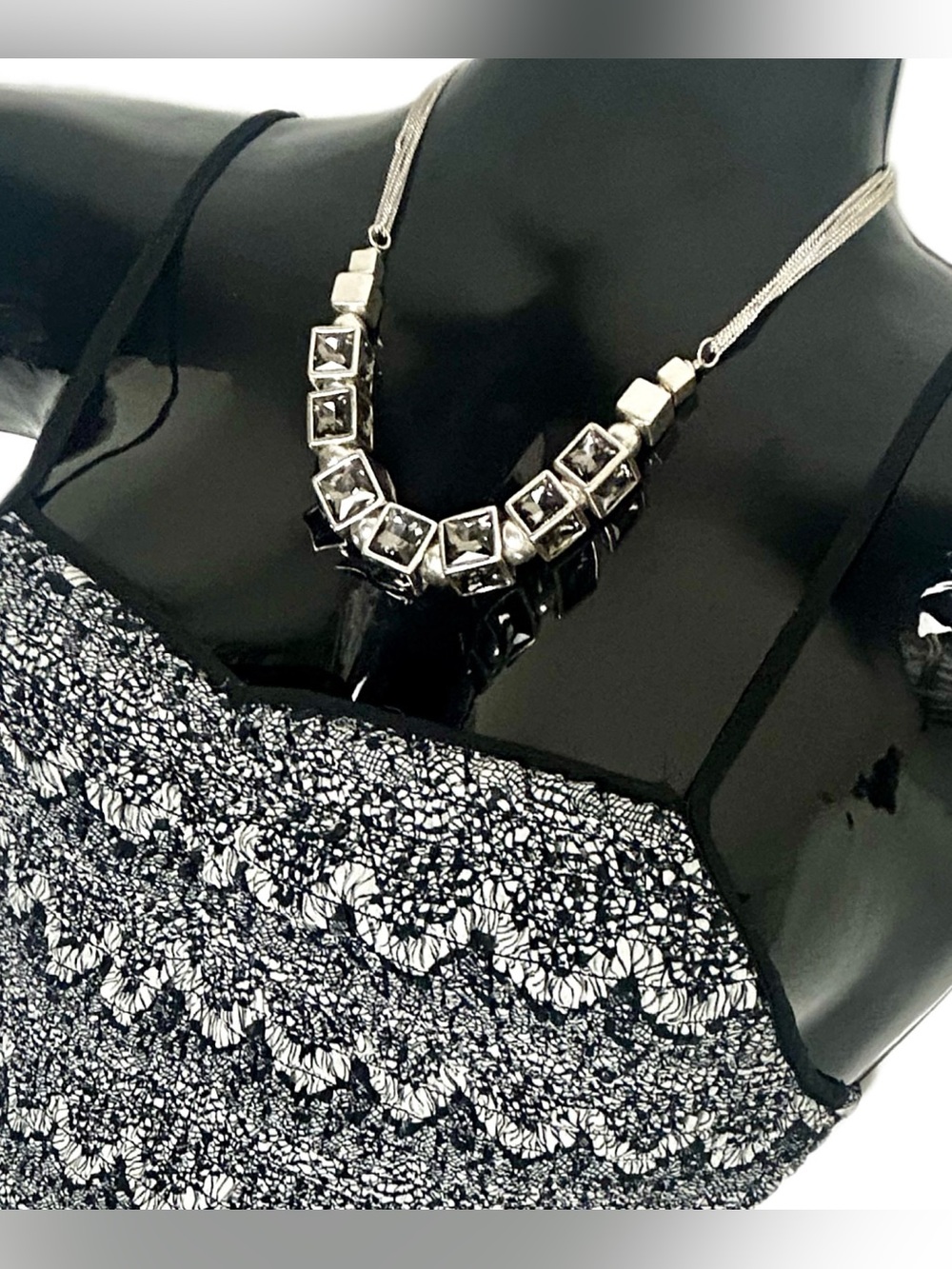 Kenneth Cole Silver-Tone Black Crystal Cubes Statement Necklace